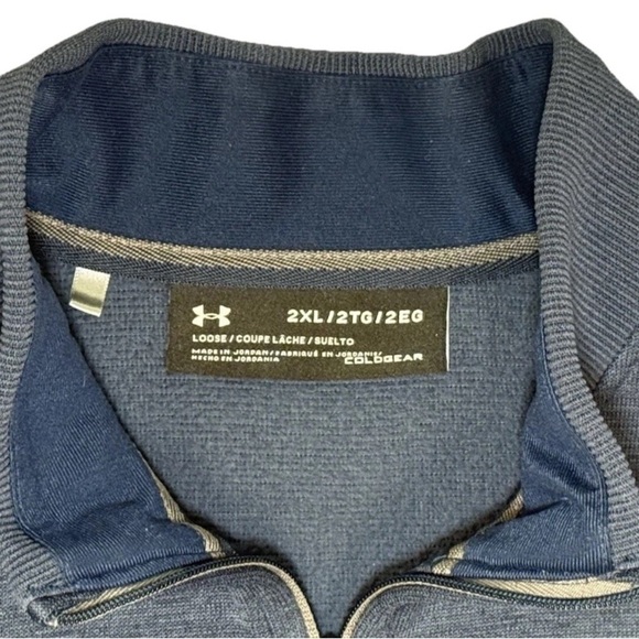 Under Armour Coldgear Mens Sweater 2XL Loose 1/4 Zip Pullover Blue Top Golf - Picture 6 of 7